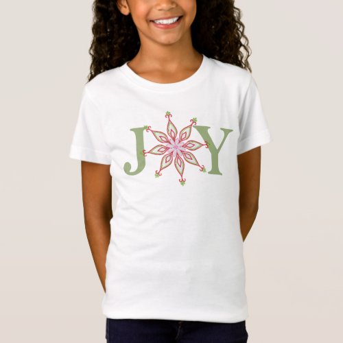 Christmas Holiday Cute Whimsical Joy Snowflake  T_Shirt