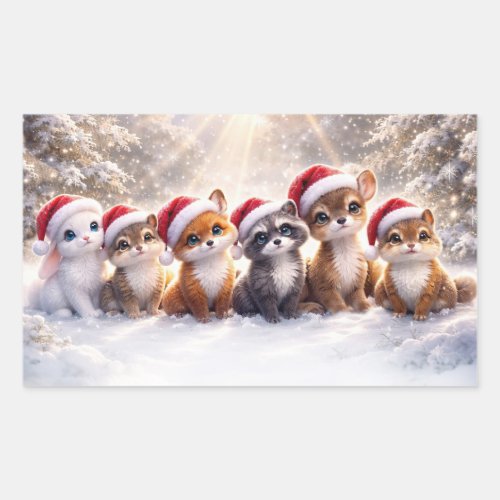 Christmas Holiday Cute Wildlife Santa Hat  Rectangular Sticker