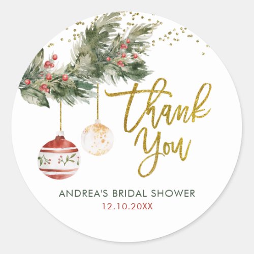 Christmas Holiday Deck the Halls Thank You Classic Round Sticker