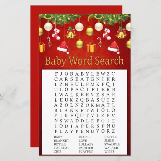 Christmas Holiday Decor Baby Shower Word Search (Front/Back)