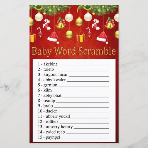 Christmas Holiday Decor Baby word scramble game