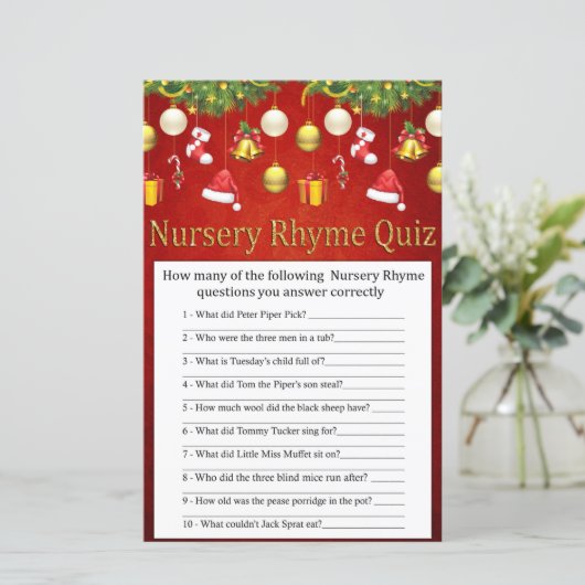 Christmas Holiday Decor Nursery Rhyme Quiz game (Standing Front)