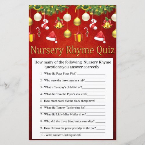 Christmas Holiday Decor Nursery Rhyme Quiz game