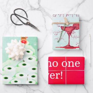 Christmas Holiday Deer Cocktail Tree Shiny Wrapping Paper Sheets