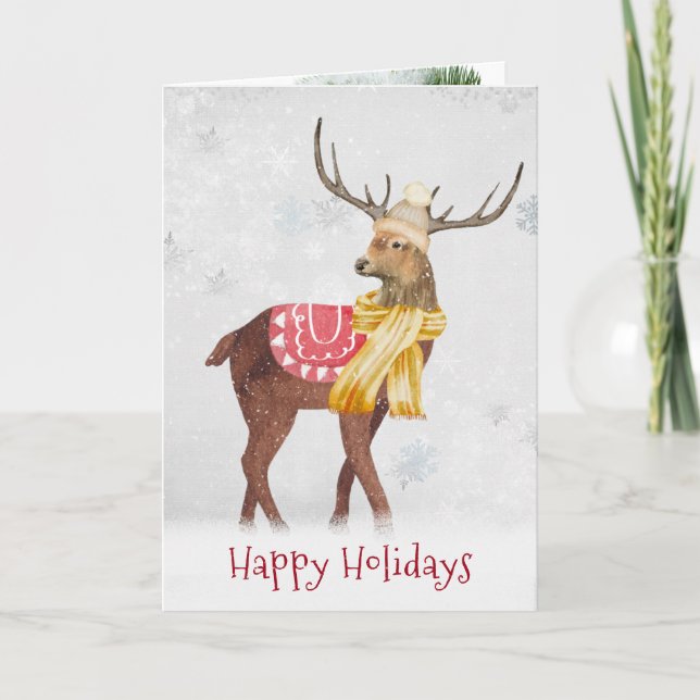 Christmas Holiday Deer in Snowflakes Card (Front)