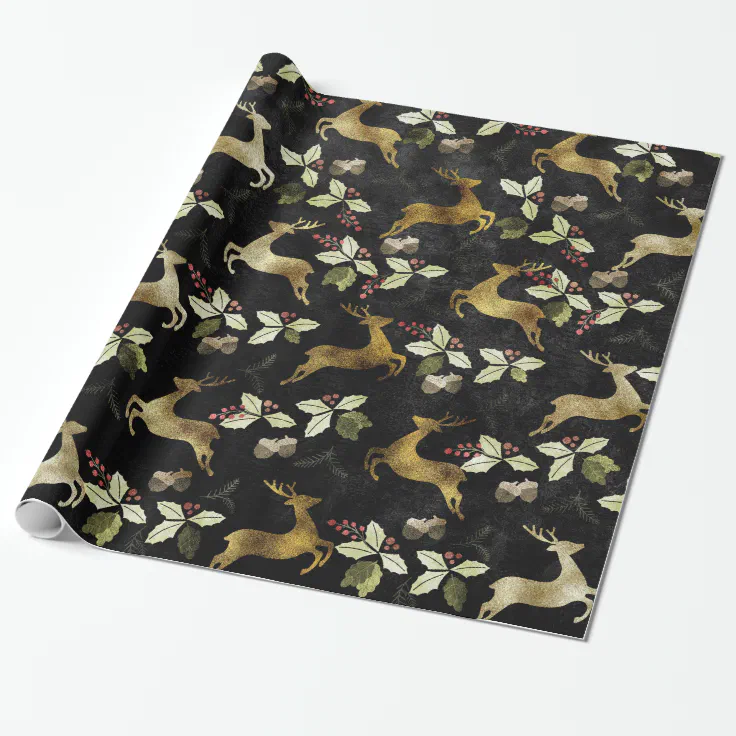 Christmas Holiday Deer & Mistletoe Wrapping Paper Zazzle