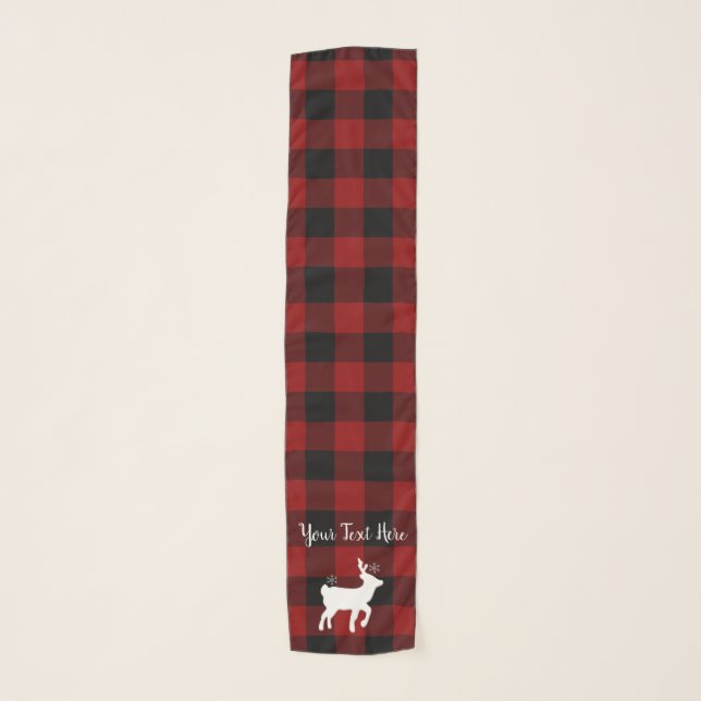 Christmas Holiday Deer on Buffalo Plaid Custom Scarf (Front)