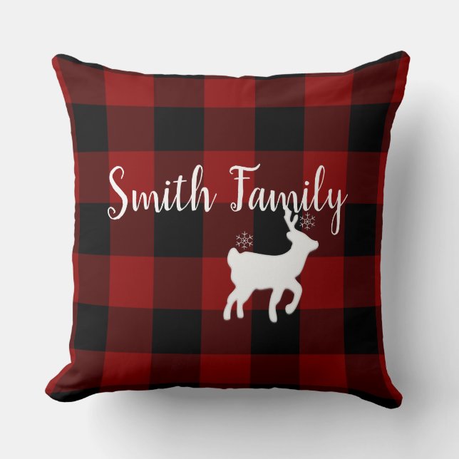 Christmas Holiday Deer on Buffalo Plaid Custom Throw Pillow (Front)