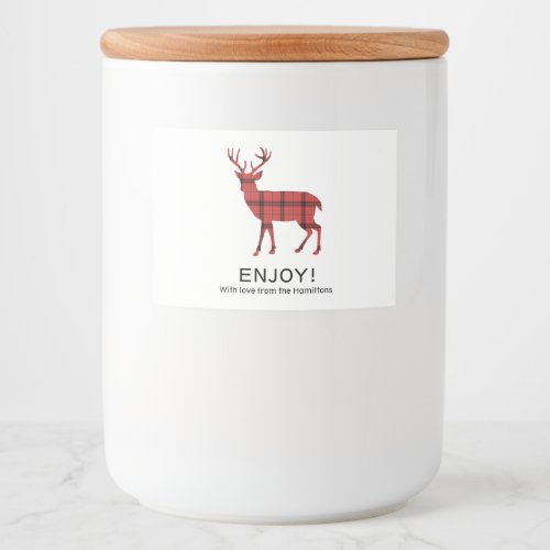 Christmas Holiday Deer Red Plaid Tartan Pattern Food Label