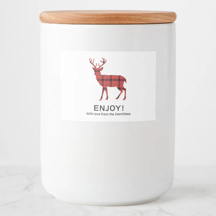 Christmas Holiday Deer Red Plaid Tartan Pattern Food Label Zazzle
