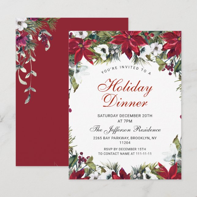 Christmas Holiday Dinner Invitation Card (Front/Back)