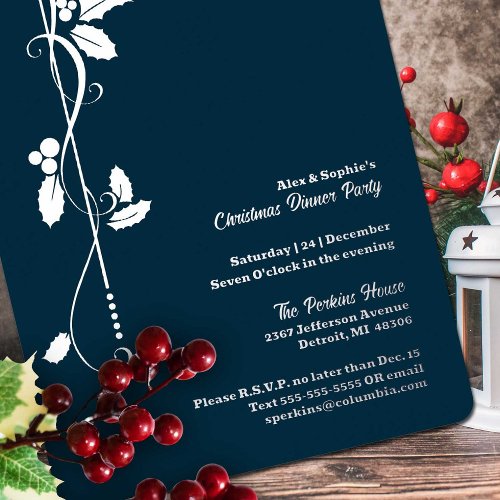 Christmas Holiday Dinner Party Silver Foil Invitation