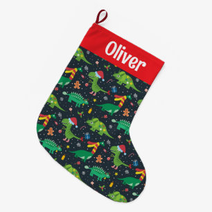 Christmas Holiday Dinosaurs Large Christmas Stocking