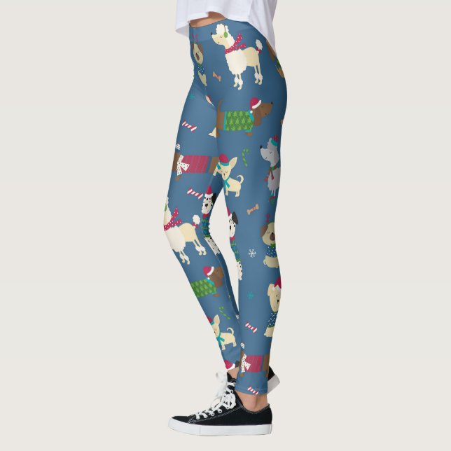 Christmas Holiday Dog Cute Doggie Leggings (Left)