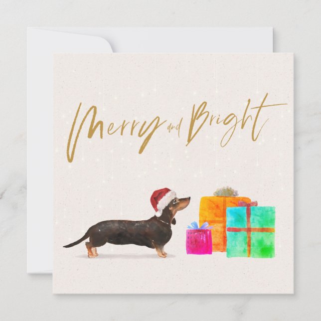 Christmas Holiday Dog Dachshund  Merry Greeting (Front)