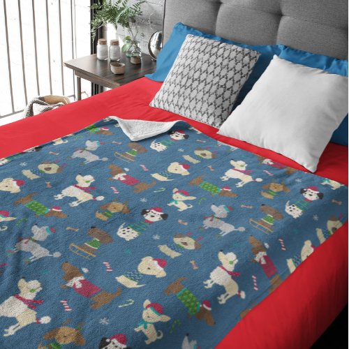 Christmas Holiday Dog Fun Festive Pattern Doggies Fleece Blanket