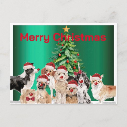 Christmas Holiday Dog Lovers Green Merry  Postcard