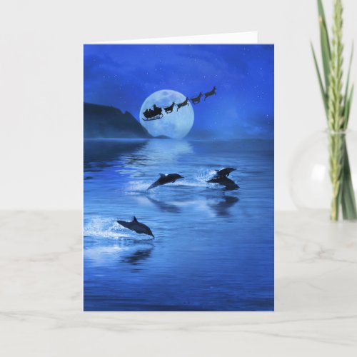 Christmas Holiday Dolphin Sea and Santa Card