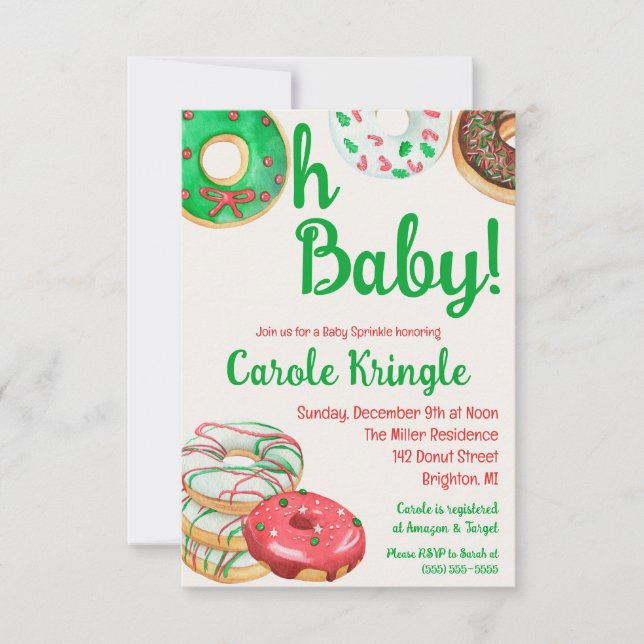 Christmas Holiday Donut Baby Sprinkle, Shower Invitation (Front)