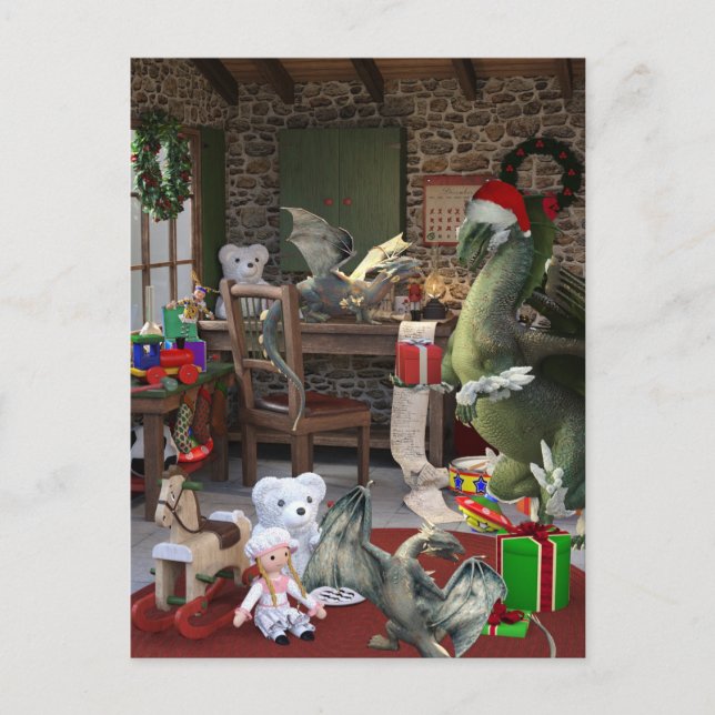 Christmas Holiday Dragon Family  Postcard (Front)