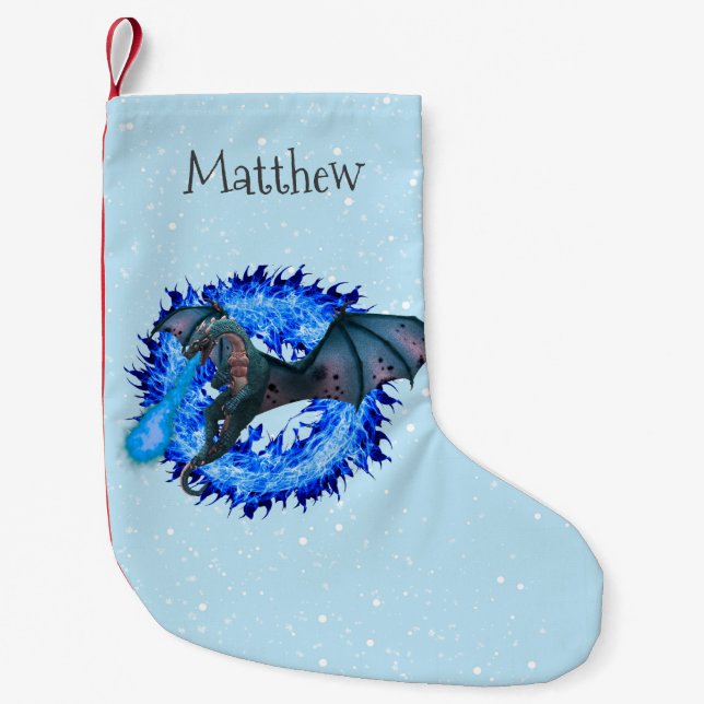 Christmas Holiday Dragon Flame Personalized Snow Small Christmas Stocking (Front)