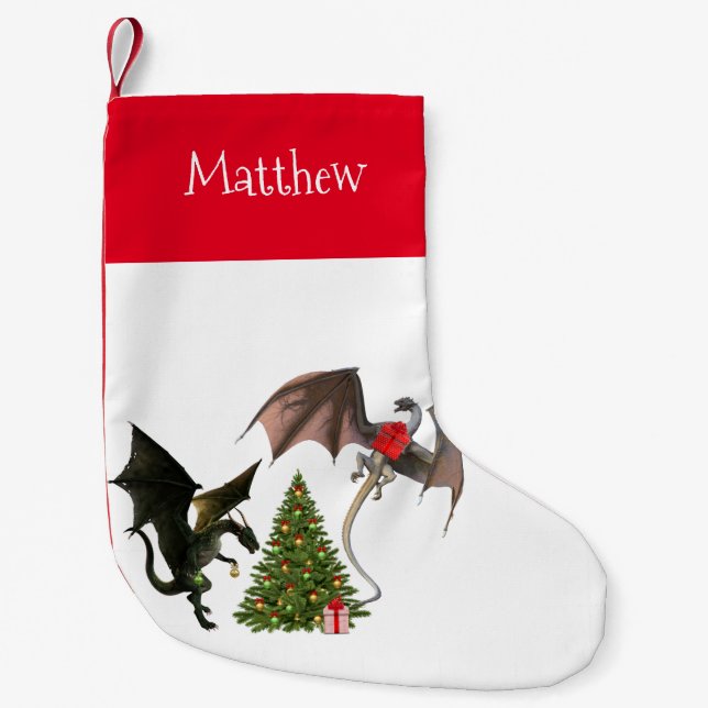 Christmas Holiday Dragon Personalized Small Christmas Stocking (Front)