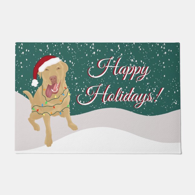 Christmas Holiday Dudley Labrador  Doormat (Front)
