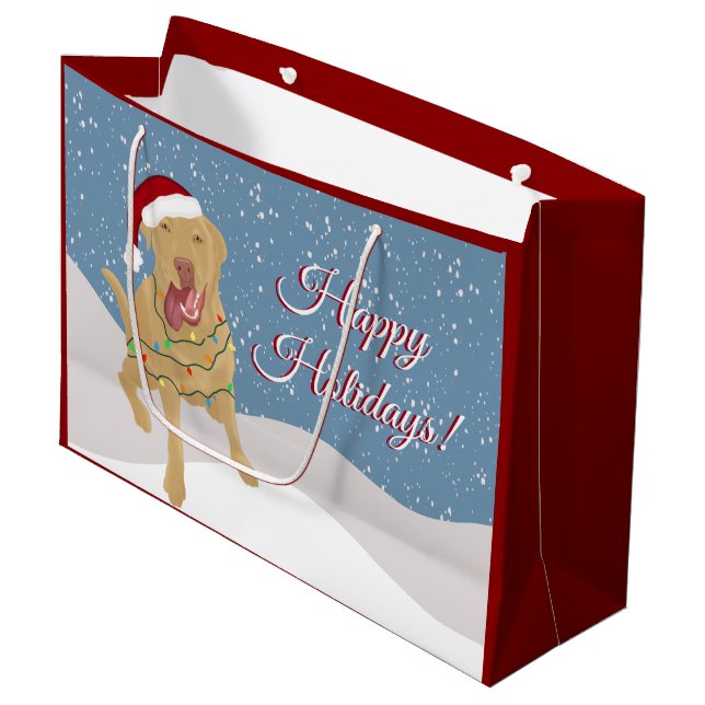 Christmas Holiday Dudley Labrador  Large Gift Bag (Front Angled)