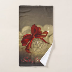 Christmas Holiday- Elegant Christmas Balls Red Bow Bath Towel Set