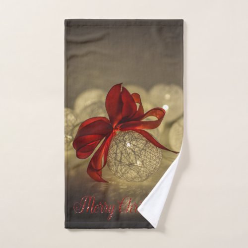 Christmas Holiday_ Elegant Christmas Balls Red Bow Bath Towel Set