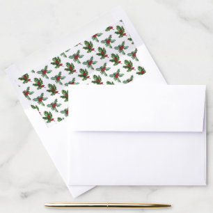 Christmas Holiday Elegant Holly   Berries Pattern Envelope Liner