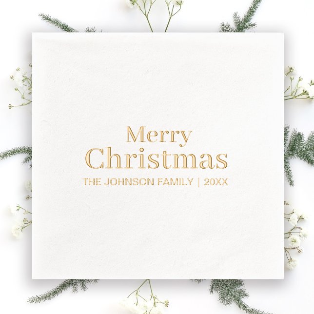 Christmas Holiday Elegant Modern Minimal Gold Foil Napkins (Stylishly Personalize with Your Custom Name & Year.)
