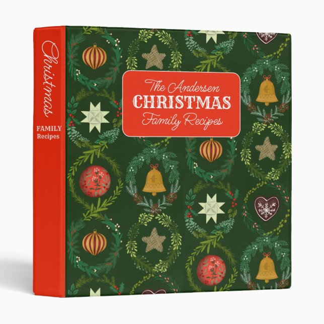 Christmas Holiday Elegant Nordic Wreath 3 Ring Binder (Front/Spine)