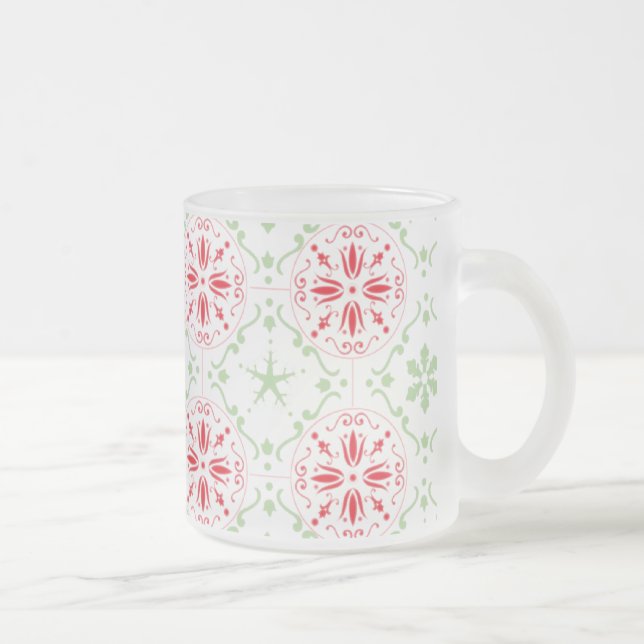 Christmas Holiday Elegant Simple Snowflake Pattern Frosted Glass Coffee Mug (Right)