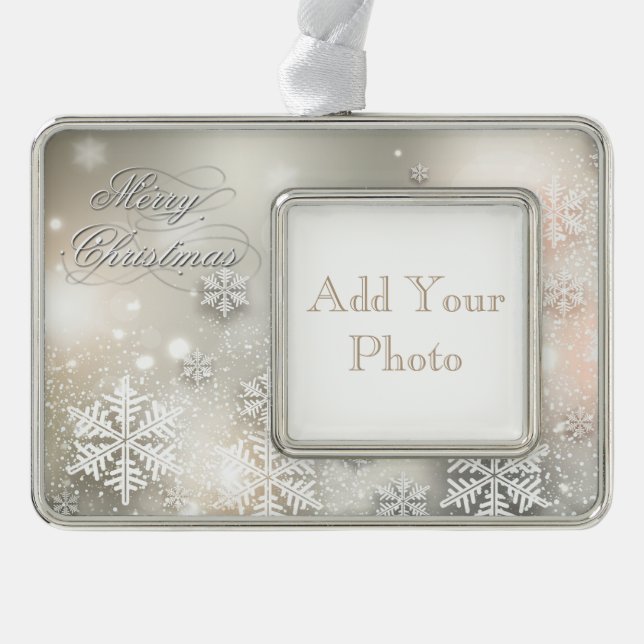 Christmas Holiday Elegant Snowflake Frame Ornament (Front)