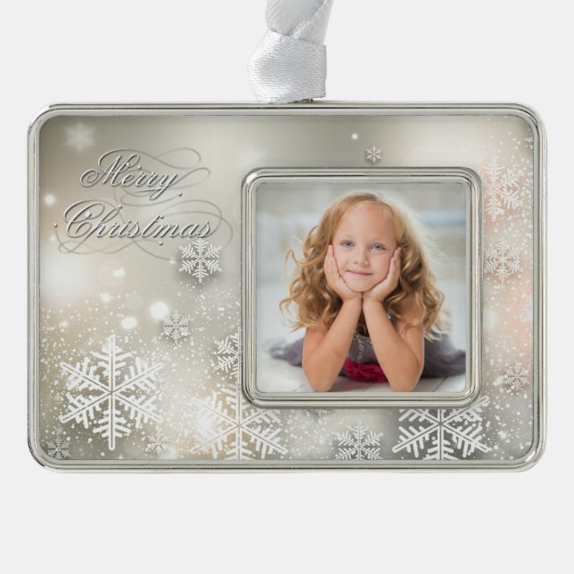 Christmas Holiday Elegant Snowflake Frame Ornament (Front)