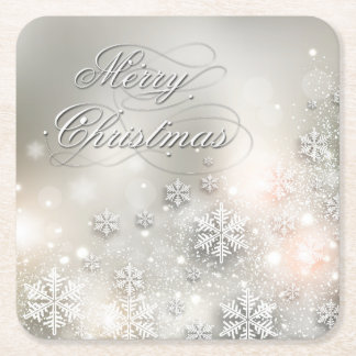 Christmas Holiday Elegant Snowflake Square Paper Coaster