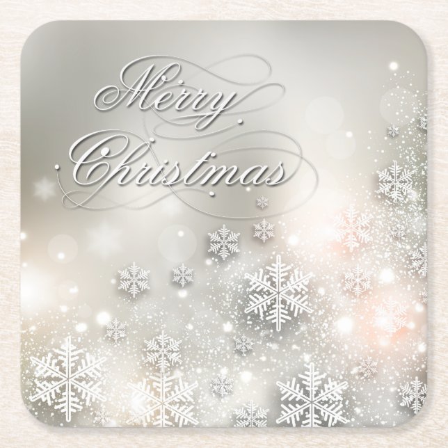 Christmas Holiday Elegant Snowflake Square Paper Coaster (Front)