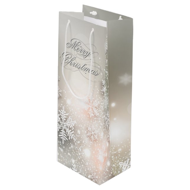 Christmas Holiday Elegant Snowflake Wine Gift Bag (Front Angled)