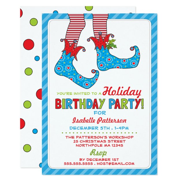 Christmas Holiday Elf Birthday Party Invitation