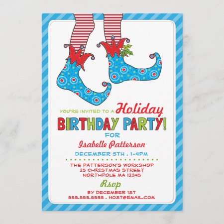 Christmas Holiday Elf Birthday Party Invitation