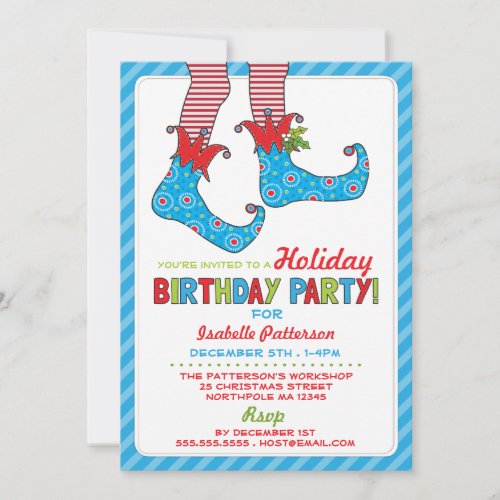Christmas Holiday Elf Birthday Party Invitation
