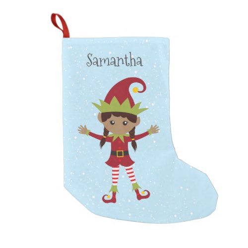 Christmas Holiday Elf Girl Ethnic Personalized Small Christmas Stocking