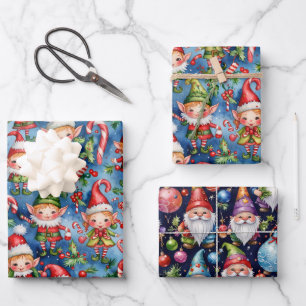 Christmas Holiday Elf Pattern Wrapping Paper Sheets