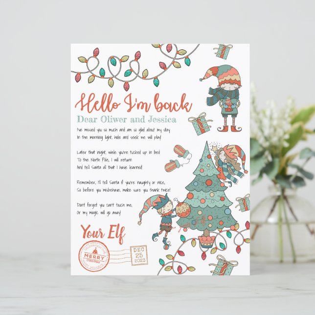 Christmas Holiday Elf Return Letter Invitation (Standing Front)