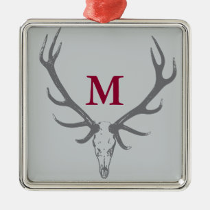Christmas Holiday Elk Custom Monogram Metal Ornament