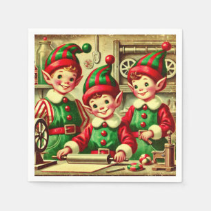Christmas Holiday Elves Santa Cookie Napkins
