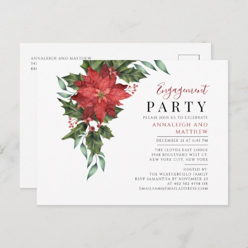 Christmas Holiday Engagement Party Floral Invitation Postcard