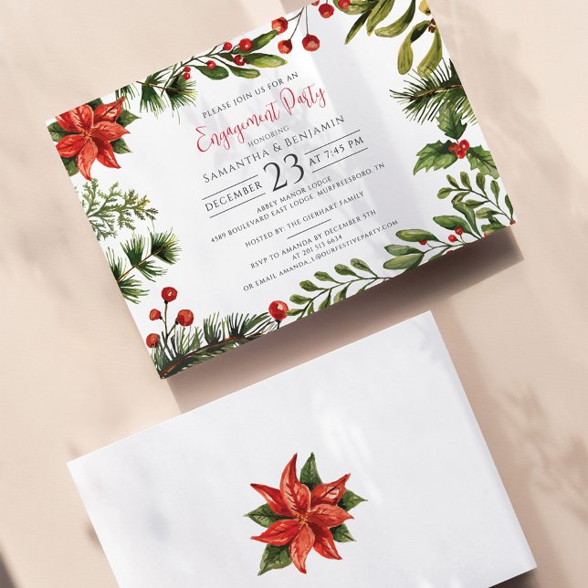 Christmas Holiday Engagement Party Invitation (Botanical Engagement Party Christmas Invitation)