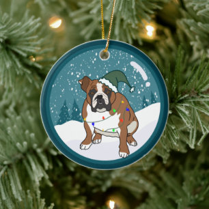 Christmas Holiday English Bulldog  Ceramic Ornament